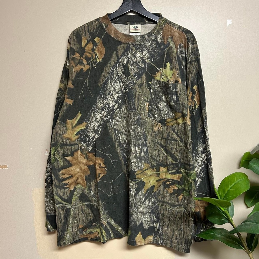 Vintage Mossy Oak Realtree Camo Pocket T Long Sleeve Shirt Mens XL Green 00s